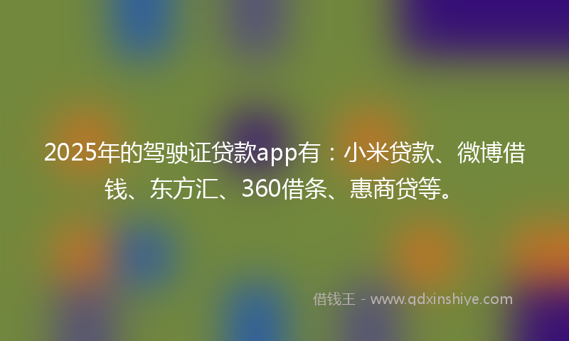 2025年的驾驶证贷款app有：小米贷款、微博借钱、东方汇、360借条、惠商贷等。