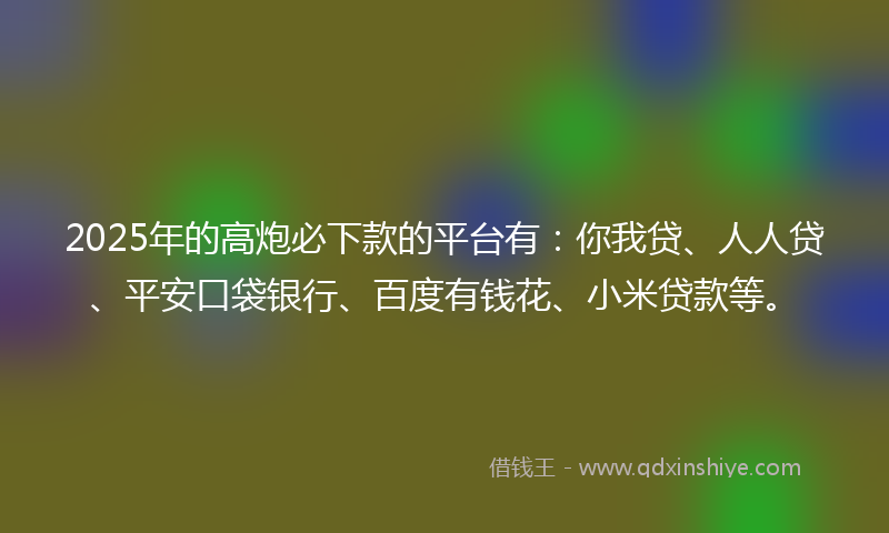2025年的高炮必下款的平台有：你我贷、人人贷、平安口袋银行、百度有钱花、小米贷款等。
