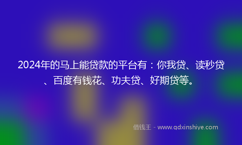 2024年的马上能贷款的平台有：你我贷、读秒贷、百度有钱花、功夫贷、好期贷等。