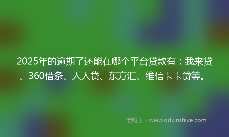 2025年的逾期了还能在哪个平台贷款有：我来贷、360借条、人人贷、东方汇、维信卡卡贷等。