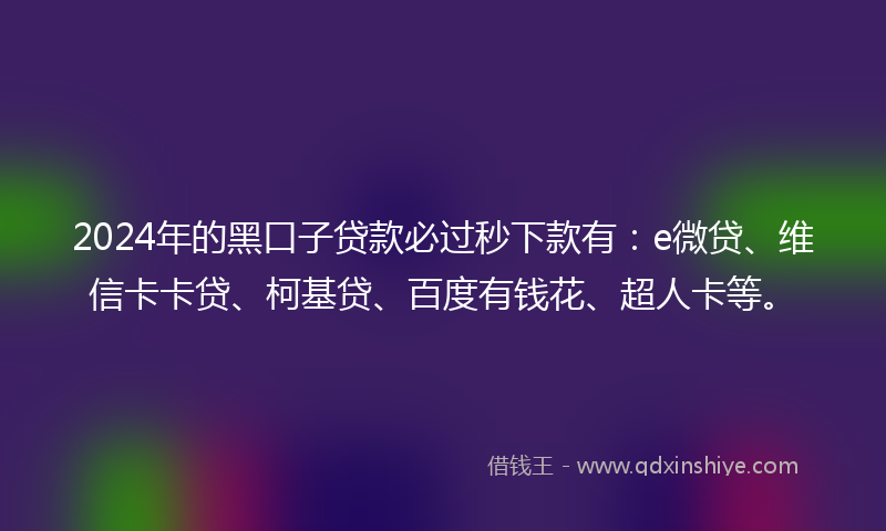 2024年的黑口子贷款必过秒下款有：e微贷、维信卡卡贷、柯基贷、百度有钱花、超人卡等。