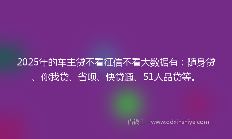 2025年的车主贷不看征信不看大数据有：随身贷、你我贷、省呗、快贷通、51人品贷等。