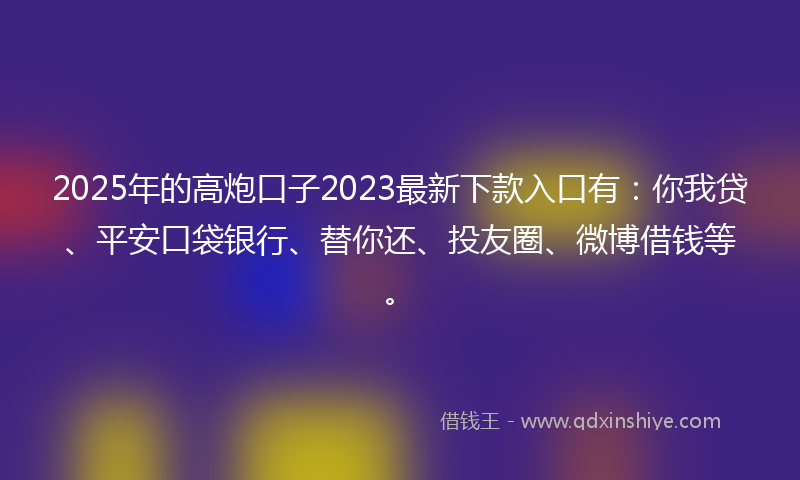 2025年的高炮口子2023最新下款入口有：你我贷、平安口袋银行、替你还、投友圈、微博借钱等。