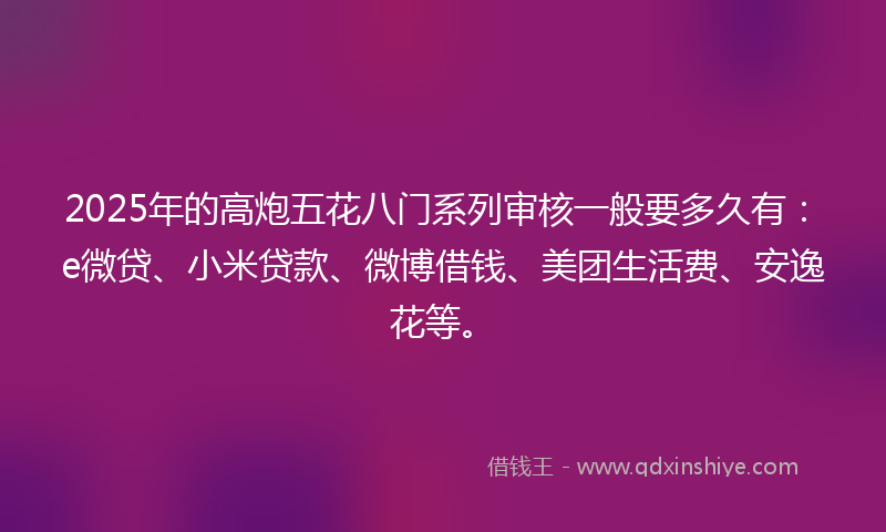 2025年的高炮五花八门系列审核一般要多久有：e微贷、小米贷款、微博借钱、美团生活费、安逸花等。