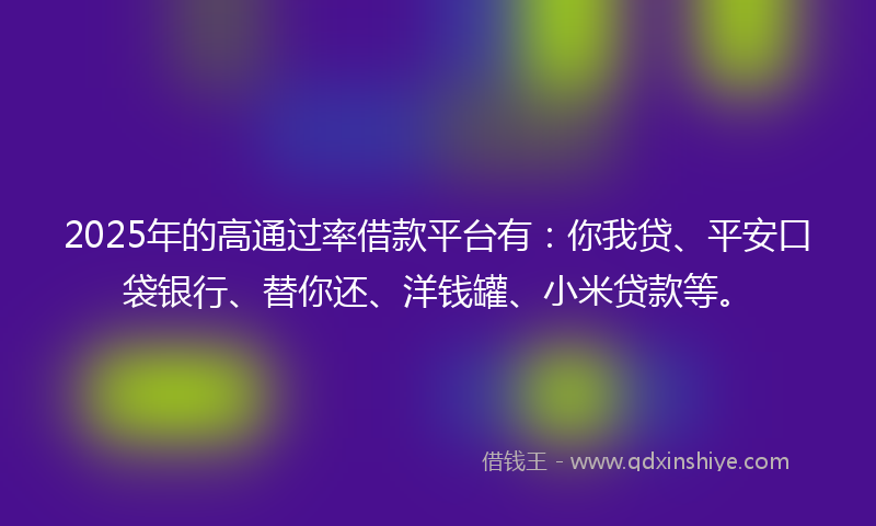 2025年的高通过率借款平台有：你我贷、平安口袋银行、替你还、洋钱罐、小米贷款等。
