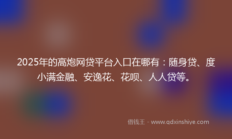2025年的高炮网贷平台入口在哪有：随身贷、度小满金融、安逸花、花呗、人人贷等。