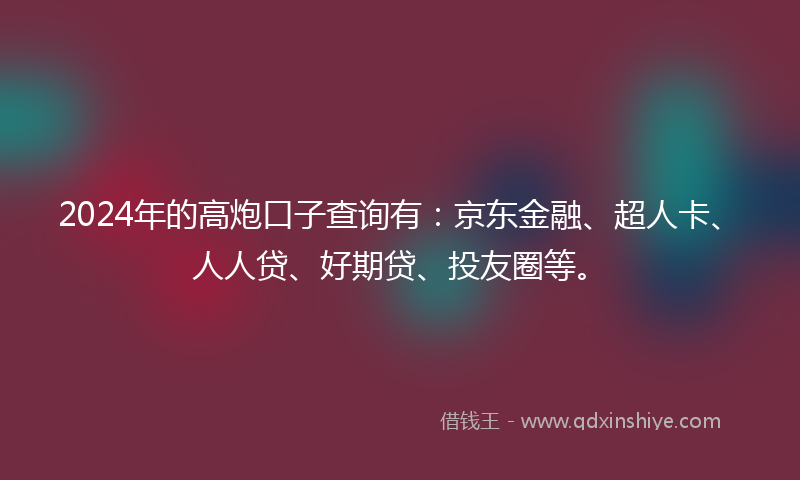2024年的高炮口子查询有：京东金融、超人卡、人人贷、好期贷、投友圈等。
