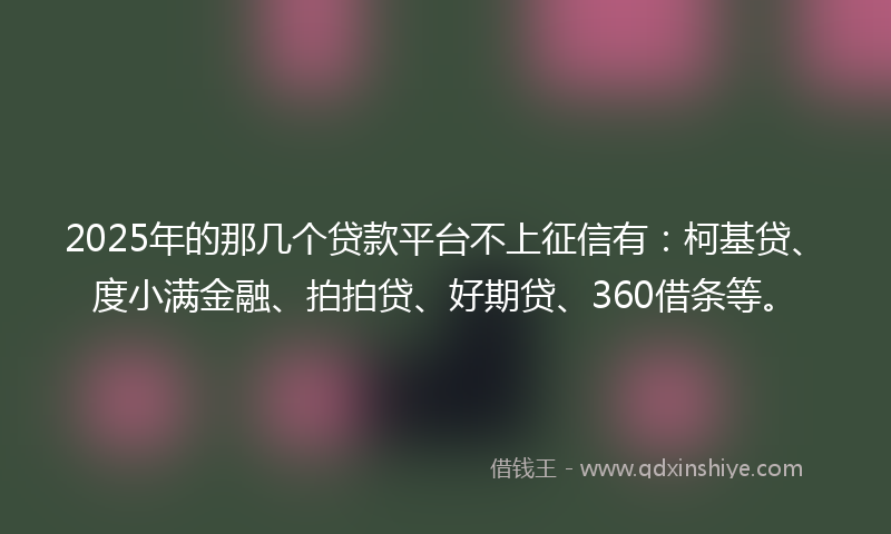 2025年的那几个贷款平台不上征信有：柯基贷、度小满金融、拍拍贷、好期贷、360借条等。