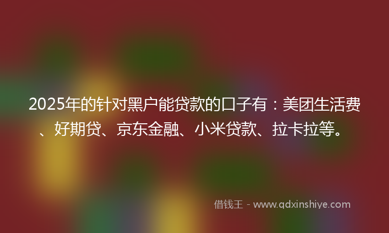 2025年的针对黑户能贷款的口子有：美团生活费、好期贷、京东金融、小米贷款、拉卡拉等。