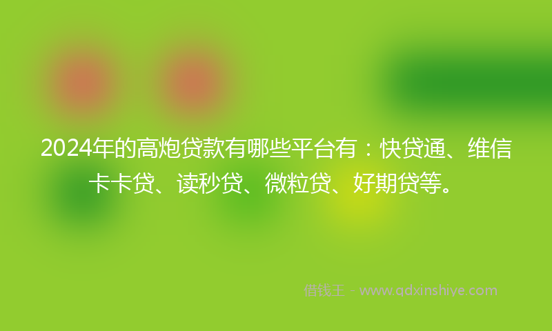 2024年的高炮贷款有哪些平台有：快贷通、维信卡卡贷、读秒贷、微粒贷、好期贷等。