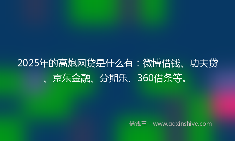 2025年的高炮网贷是什么有：微博借钱、功夫贷、京东金融、分期乐、360借条等。