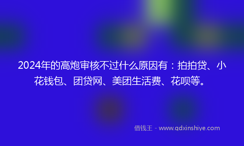 2024年的高炮审核不过什么原因有：拍拍贷、小花钱包、团贷网、美团生活费、花呗等。