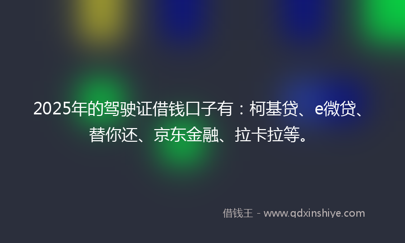 2025年的驾驶证借钱口子有：柯基贷、e微贷、替你还、京东金融、拉卡拉等。