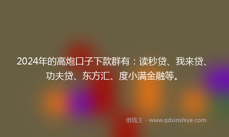 2024年的高炮口子下款群有：读秒贷、我来贷、功夫贷、东方汇、度小满金融等。