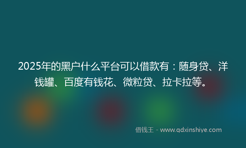 2025年的黑户什么平台可以借款有：随身贷、洋钱罐、百度有钱花、微粒贷、拉卡拉等。