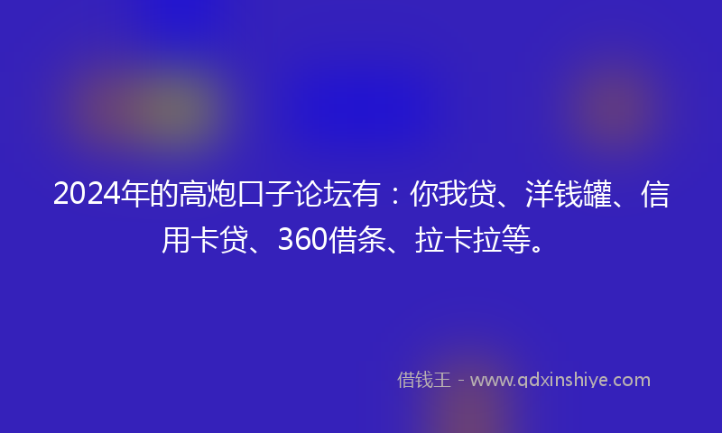 2024年的高炮口子论坛有：你我贷、洋钱罐、信用卡贷、360借条、拉卡拉等。