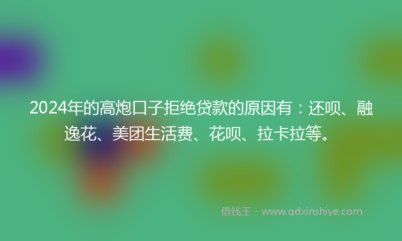2024年的高炮口子拒绝贷款的原因有：还呗、融逸花、美团生活费、花呗、拉卡拉等。