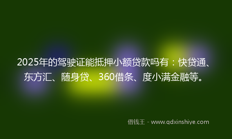 2025年的驾驶证能抵押小额贷款吗有：快贷通、东方汇、随身贷、360借条、度小满金融等。