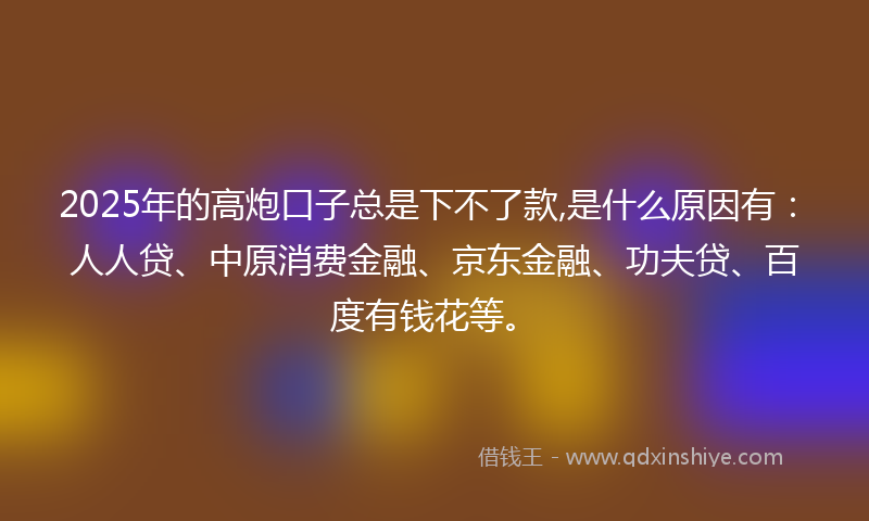 2025年的高炮口子总是下不了款,是什么原因有：人人贷、中原消费金融、京东金融、功夫贷、百度有钱花等。