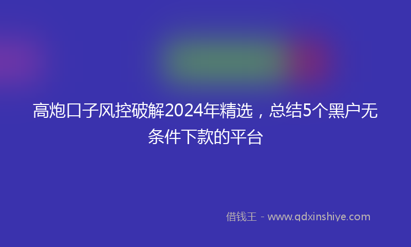 高炮口子风控破解2024年精选，总结5个黑户无条件下款的平台