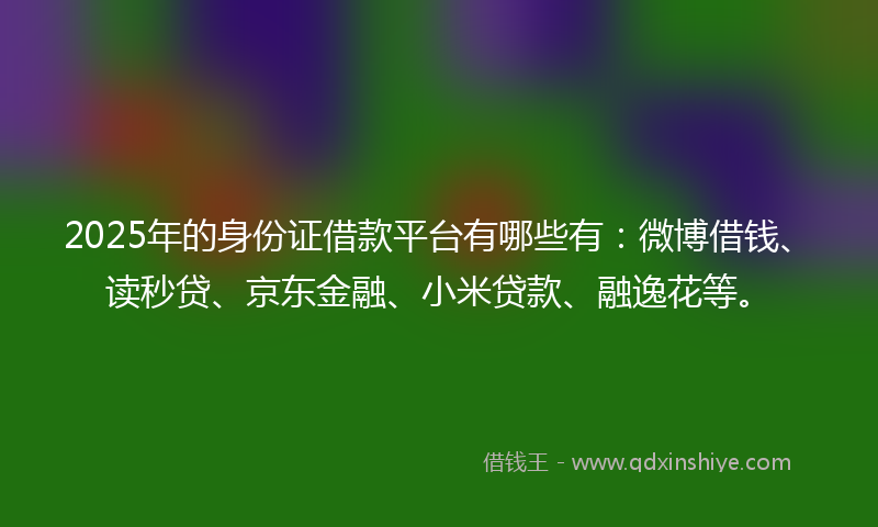 2025年的身份证借款平台有哪些有：微博借钱、读秒贷、京东金融、小米贷款、融逸花等。