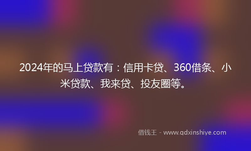 2024年的马上贷款有：信用卡贷、360借条、小米贷款、我来贷、投友圈等。