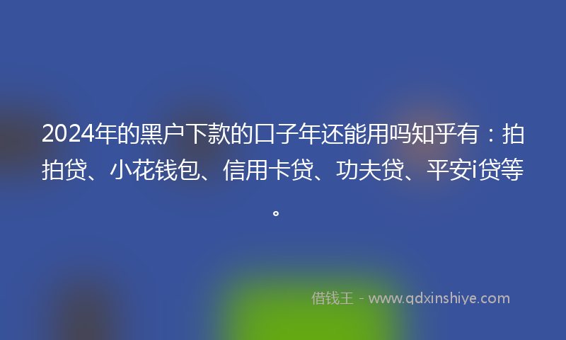 2024年的黑户下款的口子年还能用吗知乎有：拍拍贷、小花钱包、信用卡贷、功夫贷、平安i贷等。