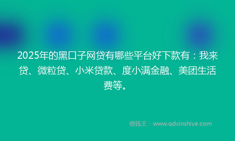2025年的黑口子网贷有哪些平台好下款有：我来贷、微粒贷、小米贷款、度小满金融、美团生活费等。