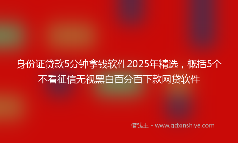 身份证贷款5分钟拿钱软件2025年精选，概括5个不看征信无视黑白百分百下款网贷软件