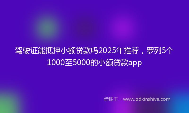 驾驶证能抵押小额贷款吗2025年推荐，罗列5个1000至5000的小额贷款app