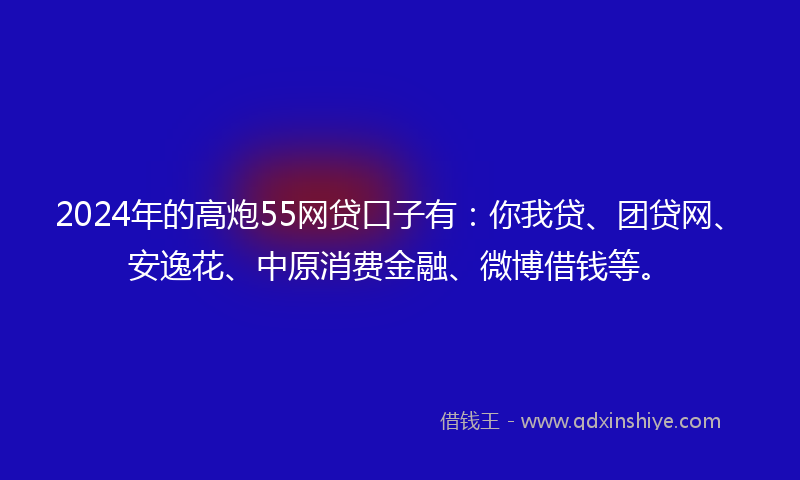 2024年的高炮55网贷口子有：你我贷、团贷网、安逸花、中原消费金融、微博借钱等。