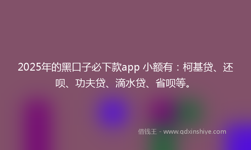 2025年的黑口子必下款app 小额有：柯基贷、还呗、功夫贷、滴水贷、省呗等。