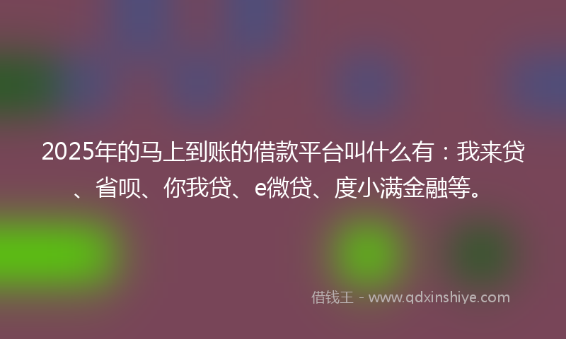 2025年的马上到账的借款平台叫什么有：我来贷、省呗、你我贷、e微贷、度小满金融等。