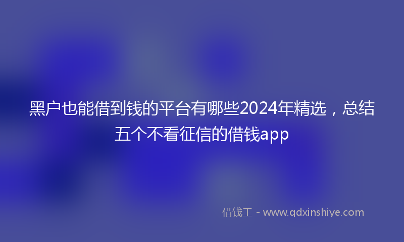 黑户也能借到钱的平台有哪些2024年精选，总结五个不看征信的借钱app