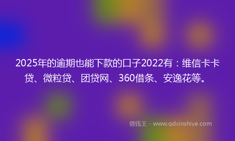 2025年的逾期也能下款的口子2022有：维信卡卡贷、微粒贷、团贷网、360借条、安逸花等。