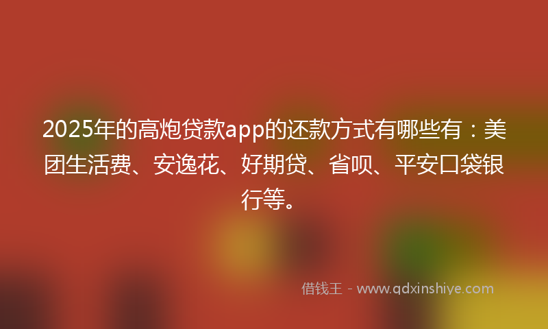2025年的高炮贷款app的还款方式有哪些有：美团生活费、安逸花、好期贷、省呗、平安口袋银行等。