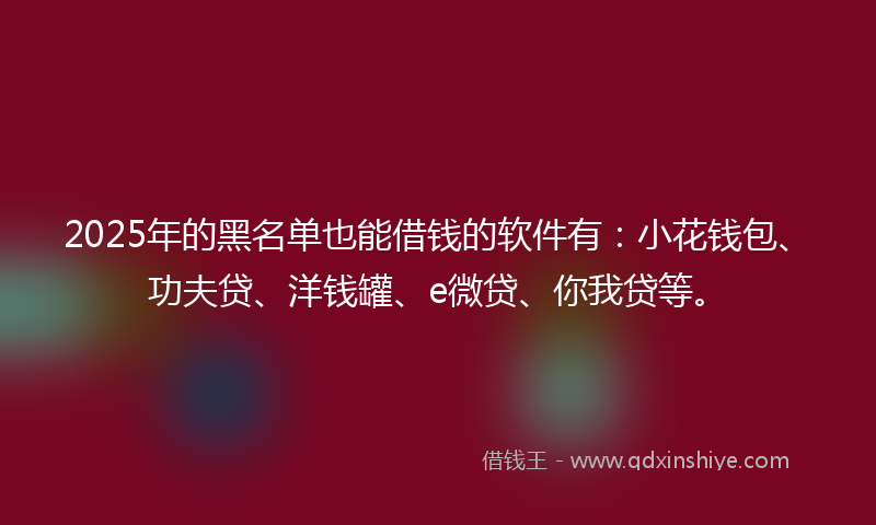 2025年的黑名单也能借钱的软件有：小花钱包、功夫贷、洋钱罐、e微贷、你我贷等。