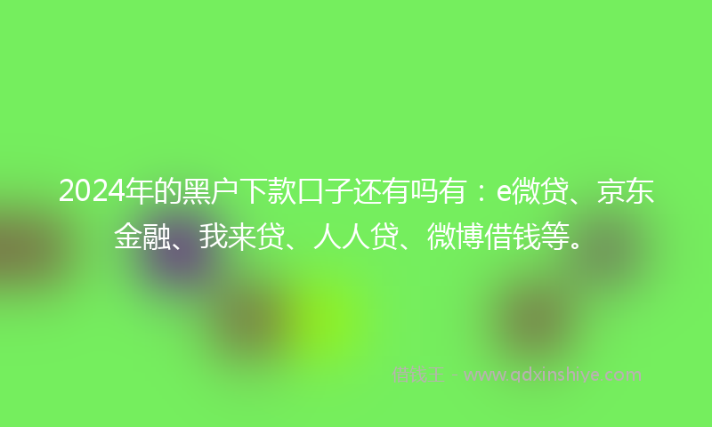 2024年的黑户下款口子还有吗有：e微贷、京东金融、我来贷、人人贷、微博借钱等。