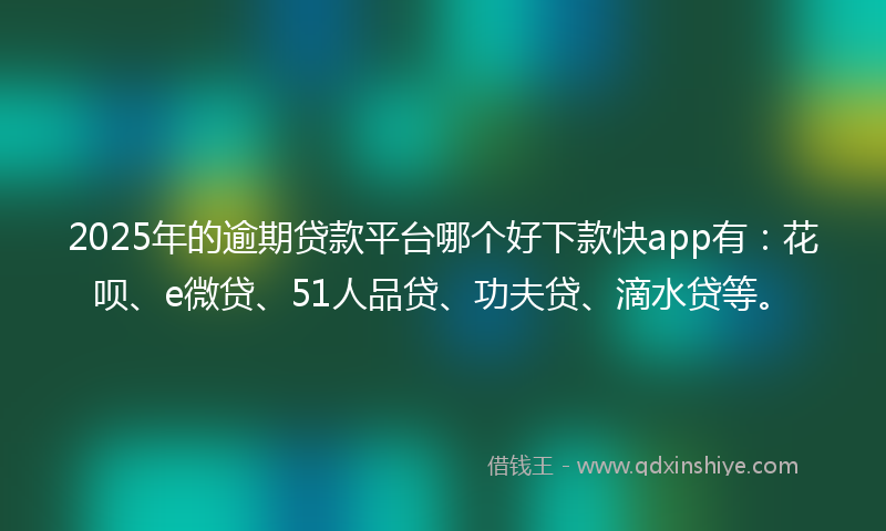 2025年的逾期贷款平台哪个好下款快app有：花呗、e微贷、51人品贷、功夫贷、滴水贷等。