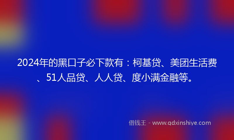 2024年的黑口子必下款有：柯基贷、美团生活费、51人品贷、人人贷、度小满金融等。