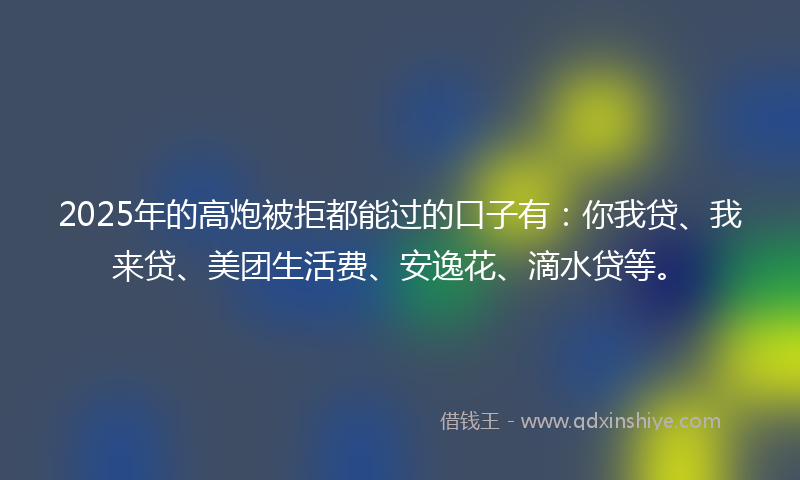 2025年的高炮被拒都能过的口子有：你我贷、我来贷、美团生活费、安逸花、滴水贷等。