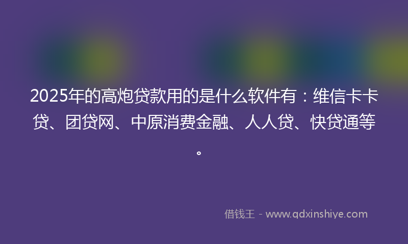 2025年的高炮贷款用的是什么软件有：维信卡卡贷、团贷网、中原消费金融、人人贷、快贷通等。