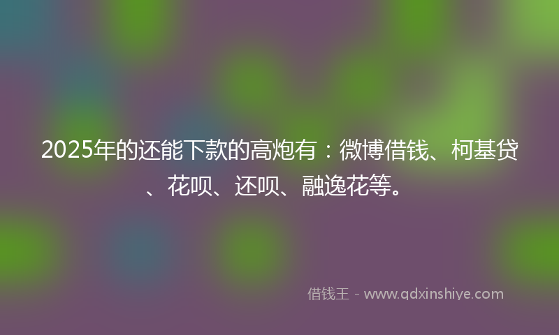 2025年的还能下款的高炮有：微博借钱、柯基贷、花呗、还呗、融逸花等。