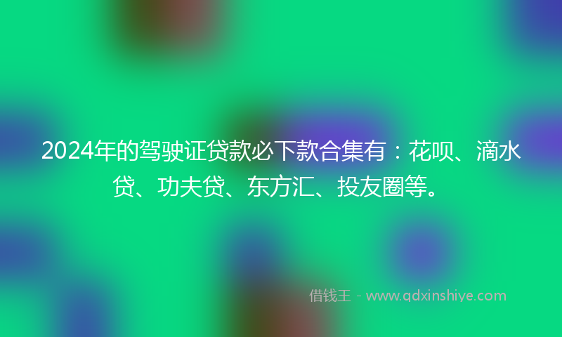 2024年的驾驶证贷款必下款合集有：花呗、滴水贷、功夫贷、东方汇、投友圈等。