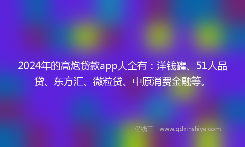 2024年的高炮贷款app大全有：洋钱罐、51人品贷、东方汇、微粒贷、中原消费金融等。
