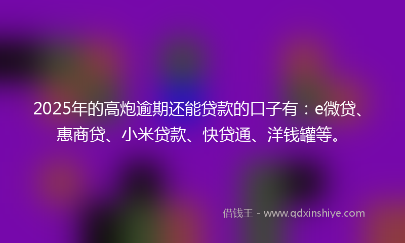 2025年的高炮逾期还能贷款的口子有：e微贷、惠商贷、小米贷款、快贷通、洋钱罐等。
