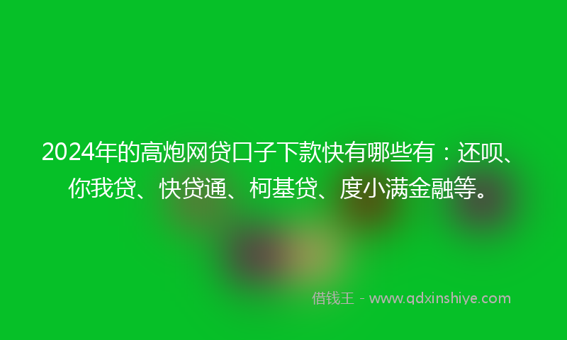 2024年的高炮网贷口子下款快有哪些有：还呗、你我贷、快贷通、柯基贷、度小满金融等。