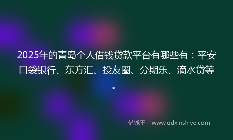 2025年的青岛个人借钱贷款平台有哪些有：平安口袋银行、东方汇、投友圈、分期乐、滴水贷等。