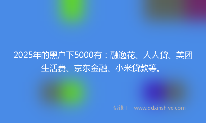 2025年的黑户下5000有：融逸花、人人贷、美团生活费、京东金融、小米贷款等。