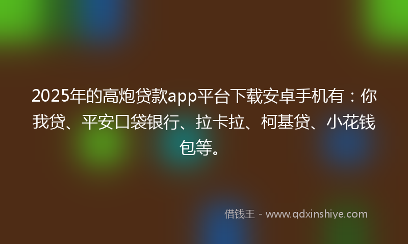 2025年的高炮贷款app平台下载安卓手机有：你我贷、平安口袋银行、拉卡拉、柯基贷、小花钱包等。